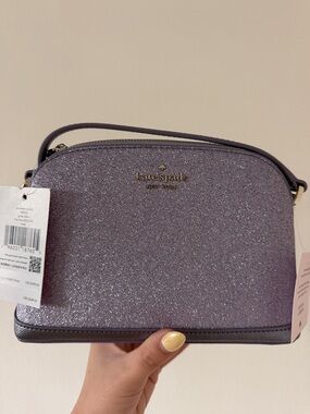 kate spade lavender glitter crossbody purse with gold hardware